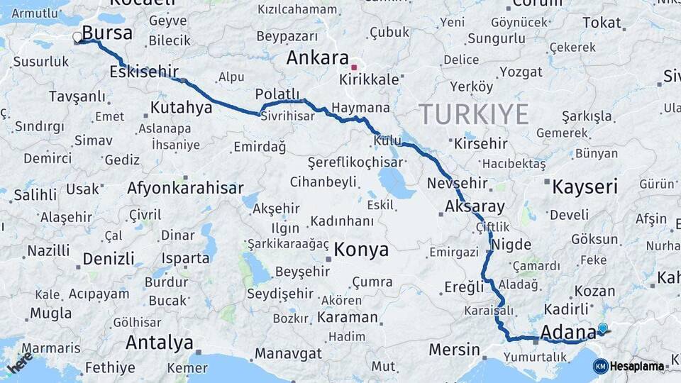 Osmaniye Bursa Arası Kaç Km - Yol Haritası