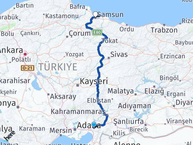 Osmaniye Canik Samsun Arası Kaç Km - Yol Haritası