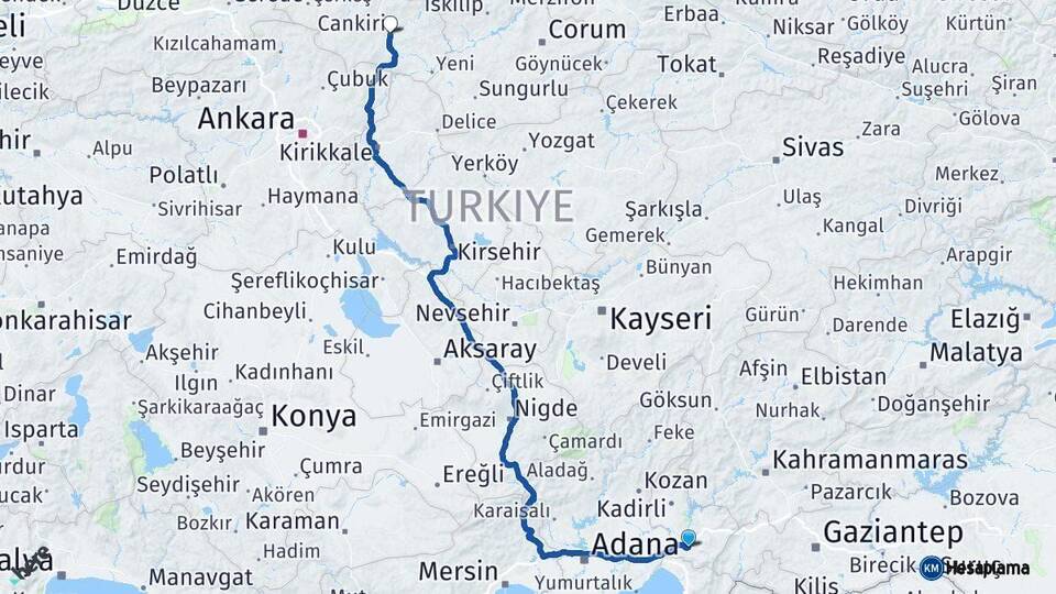 Osmaniye Çankırı Arası Kaç Km - Yol Haritası