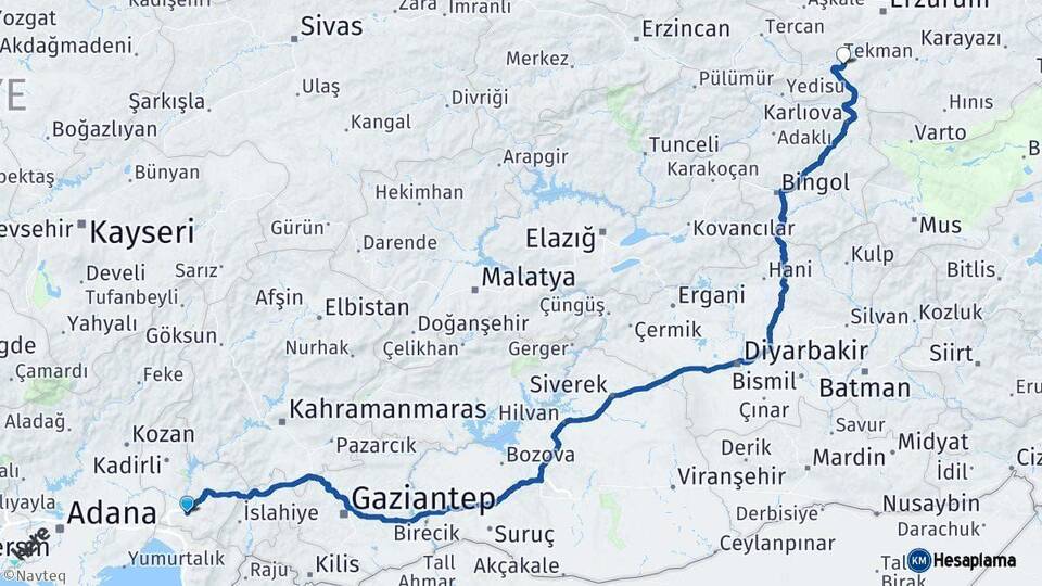 Osmaniye Çat Erzurum Arası Kaç Km - Yol Haritası