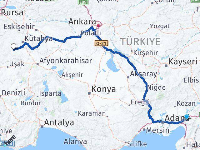 Osmaniye Çavdarhisar Kütahya Arası Kaç Km - Yol Haritası