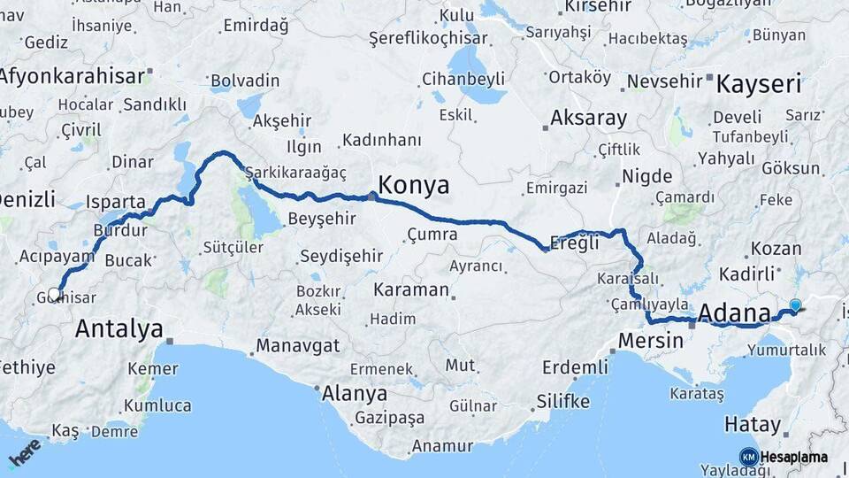 Osmaniye Çavdır Burdur Arası Kaç Km - Yol Haritası
