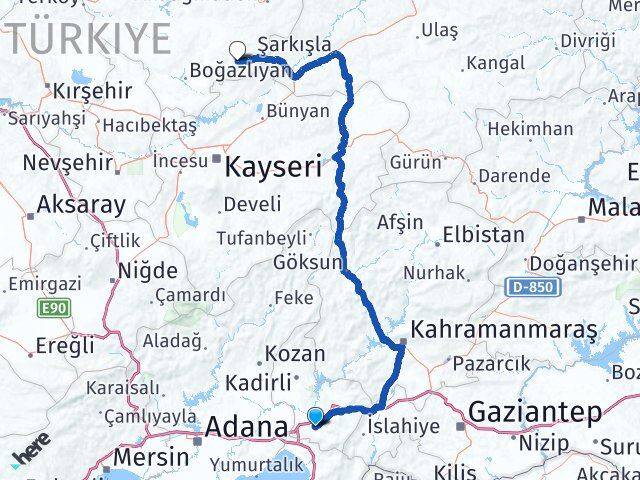 Osmaniye Çayıralan Yozgat Arası Kaç Km - Yol Haritası