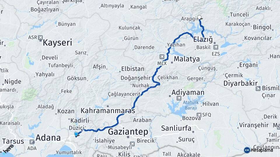 Osmaniye Çemişgezek Tunceli Arası Kaç Km - Yol Haritası