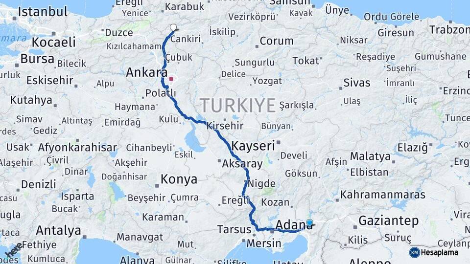 Osmaniye Çerkeş Çankırı Arası Kaç Km - Yol Haritası