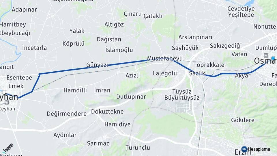 Osmaniye Ceyhan Adana Arası Kaç Km - Yol Haritası