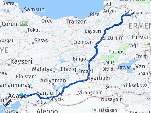 Osmaniye Çıldır Ardahan Arası Kaç Km - Yol Haritası