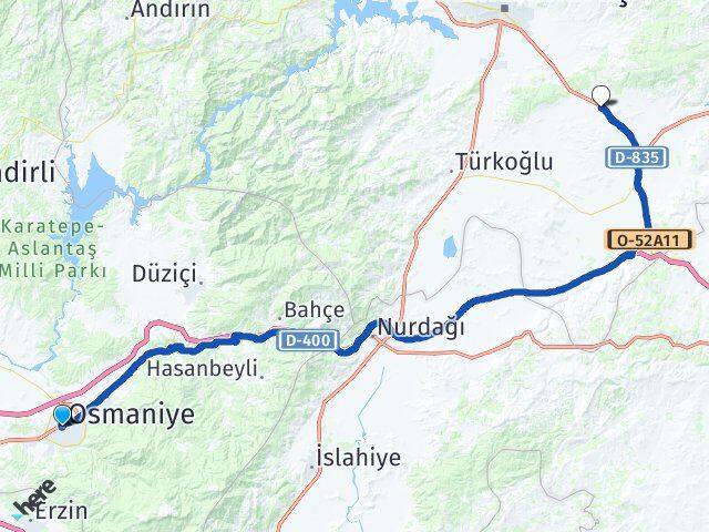 Osmaniye Çınarlı Dulkadiroğlu Kahramanmaraş Arası Kaç Km - Yol Haritası