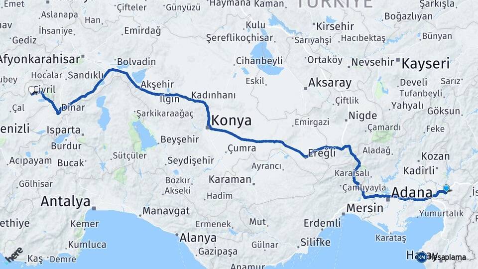 Osmaniye Çivril Denizli Arası Kaç Km - Yol Haritası