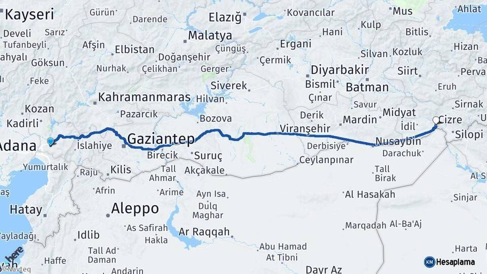 Osmaniye Cizre Şırnak Arası Kaç Km - Yol Haritası