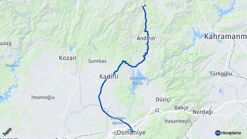 Osmaniye Çokak Andırın Kahramanmaraş Arası Kaç Km - Yol Haritası