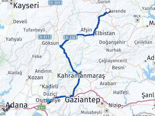 Osmaniye Darende Malatya Arası Kaç Km - Yol Haritası