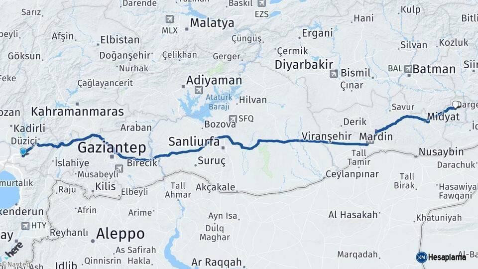 Osmaniye Dargeçit Mardin Arası Kaç Km - Yol Haritası