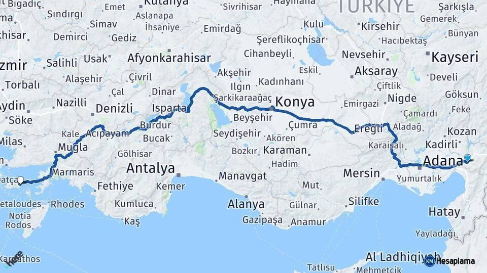 Osmaniye Datça Muğla Arası Kaç Km - Yol Haritası