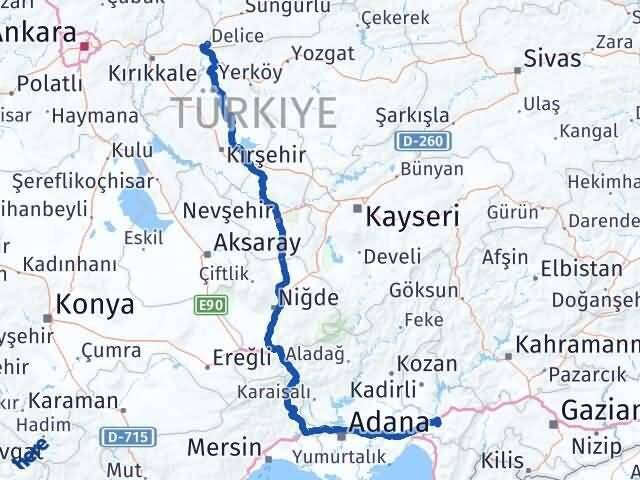 Osmaniye Delice Kırıkkale Arası Kaç Km - Yol Haritası