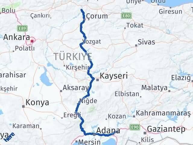 Osmaniye Dodurga Çorum Arası Kaç Km - Yol Haritası