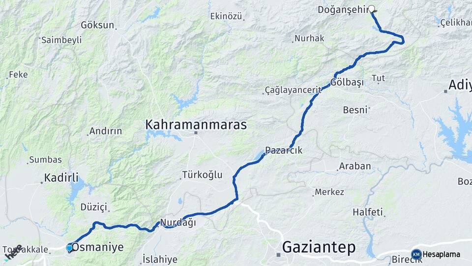 Osmaniye Doğanşehir Malatya Arası Kaç Km - Yol Haritası