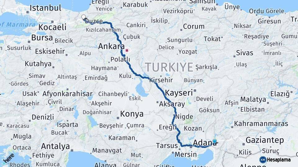 Osmaniye Düzce Arası Kaç Km - Yol Haritası