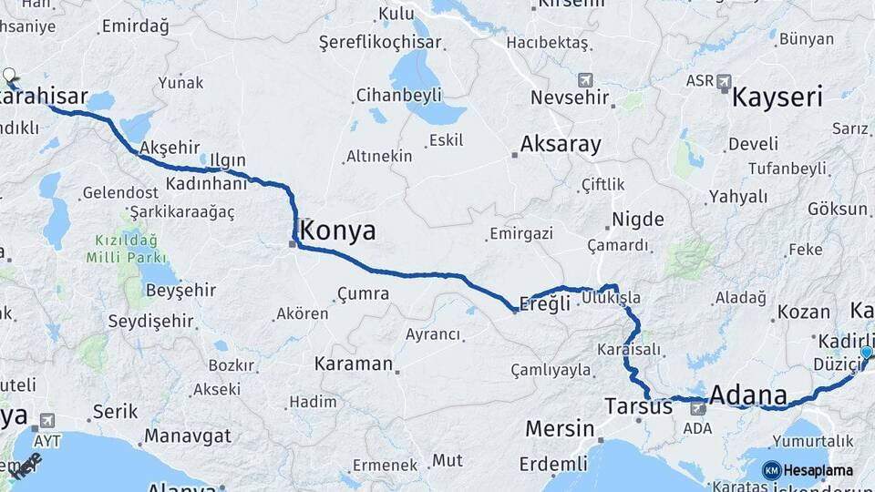 Osmaniye Düziçi Afyonkarahisar Arası Kaç Km - Yol Haritası