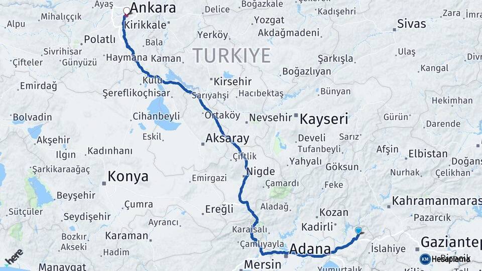 Osmaniye Düziçi Ankara Arası Kaç Km - Yol Haritası