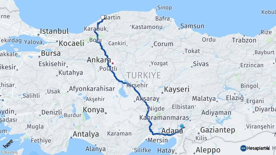 Osmaniye Düziçi Bartın Arası Kaç Km - Yol Haritası
