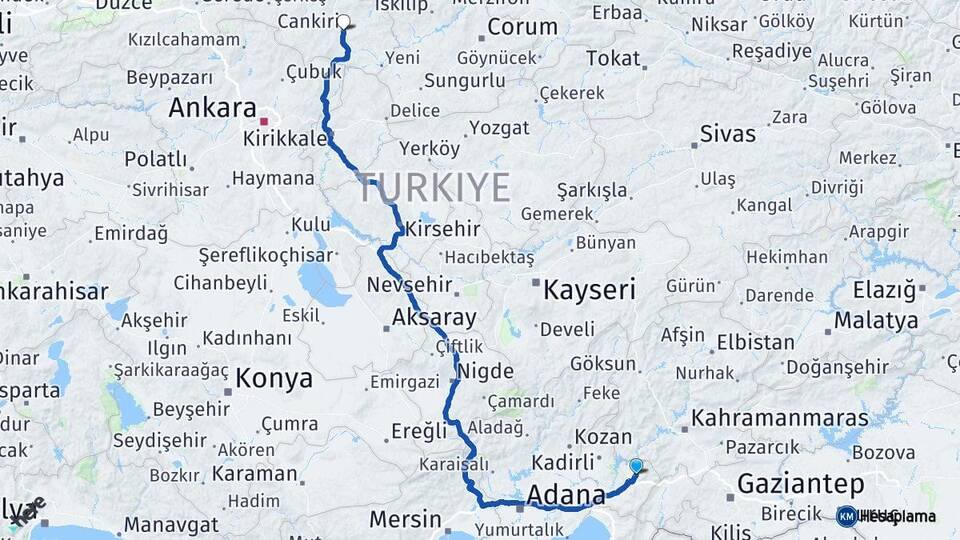 Osmaniye Düziçi Çankırı Arası Kaç Km - Yol Haritası