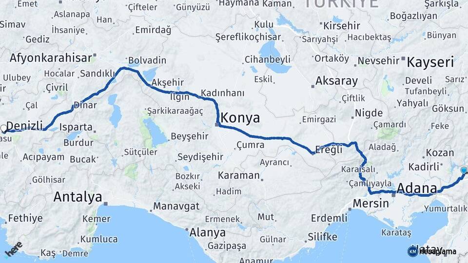 Osmaniye Düziçi Denizli Arası Kaç Km - Yol Haritası