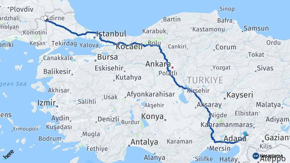 Osmaniye Düziçi Edirne Arası Kaç Km - Yol Haritası
