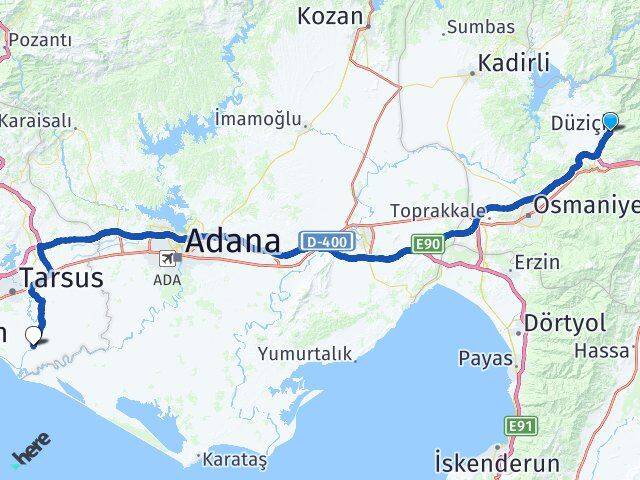 Osmaniye Düziçi Egemen Tarsus Mersin Arası Kaç Km - Yol Haritası