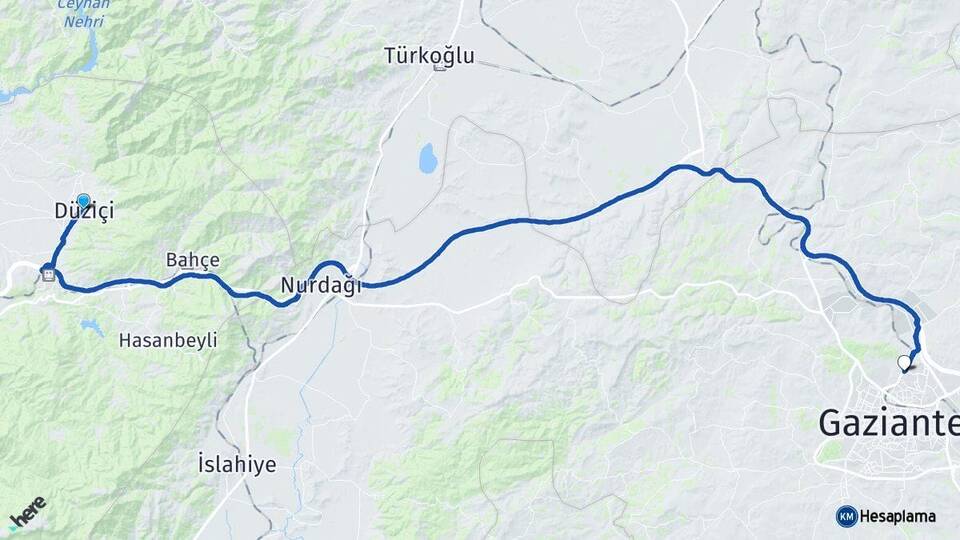 Osmaniye Düziçi Gaziantep Arası Kaç Km - Yol Haritası