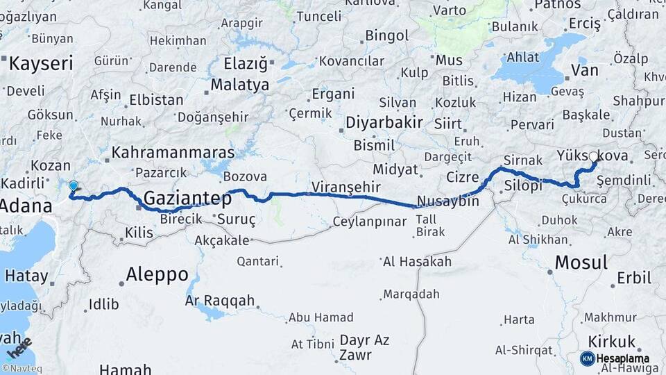 Osmaniye Düziçi Hakkari Arası Kaç Km - Yol Haritası