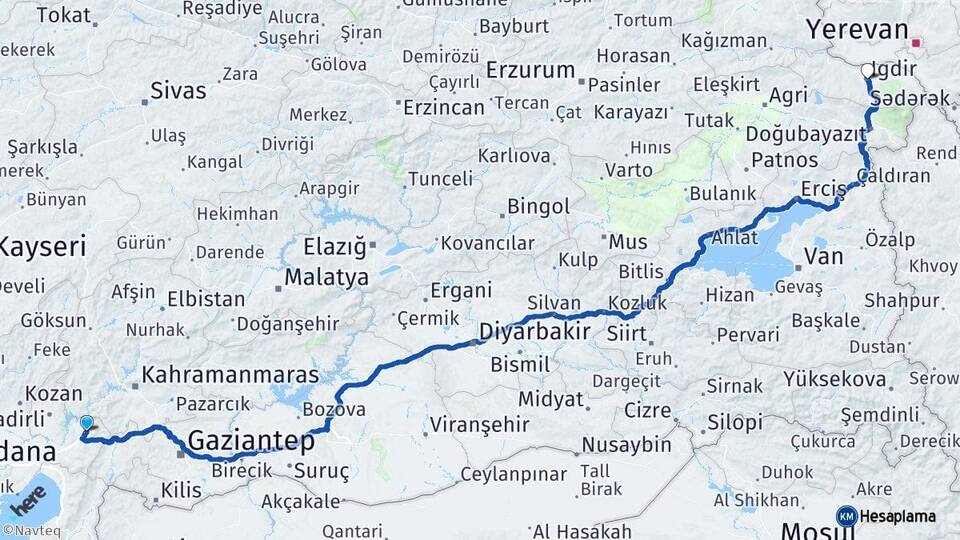 Osmaniye Düziçi Iğdır Arası Kaç Km - Yol Haritası