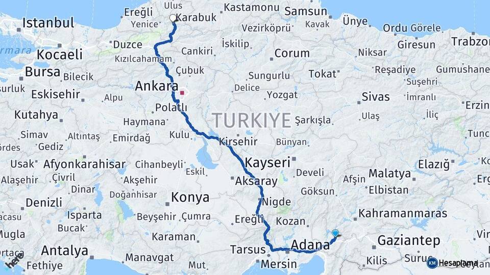Osmaniye Düziçi Karabük Arası Kaç Km - Yol Haritası