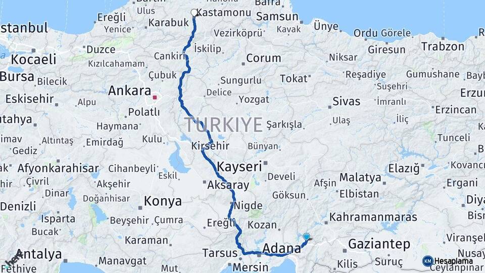 Osmaniye Düziçi Kastamonu Arası Kaç Km - Yol Haritası