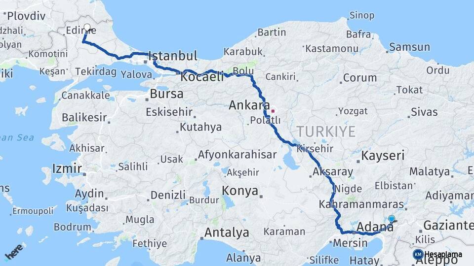 Osmaniye Düziçi Kırklareli Arası Kaç Km - Yol Haritası