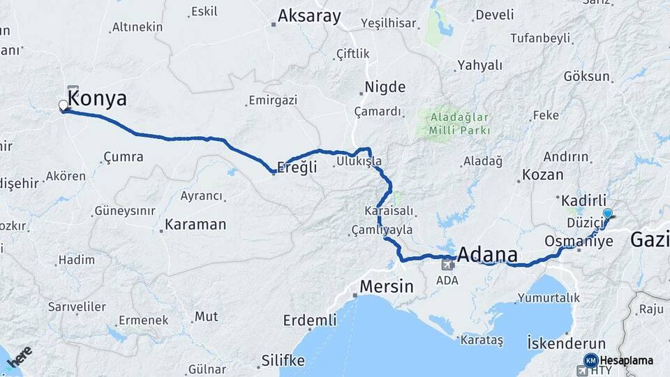 Osmaniye Düziçi Konya Arası Kaç Km - Yol Haritası