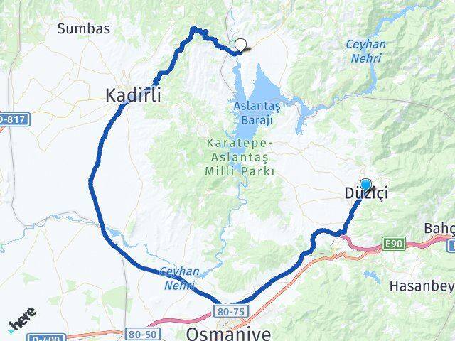 Osmaniye Düziçi Kumarlı Andırın Kahramanmaraş Arası Kaç Km - Yol Haritası