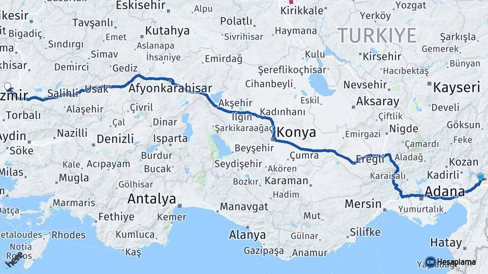 Osmaniye Düziçi Manisa Arası Kaç Km - Yol Haritası