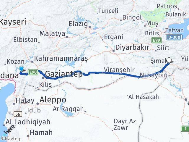 Osmaniye Düziçi Şırnak Arası Kaç Km - Yol Haritası