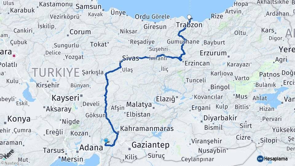 Osmaniye Düziçi Trabzon Arası Kaç Km - Yol Haritası