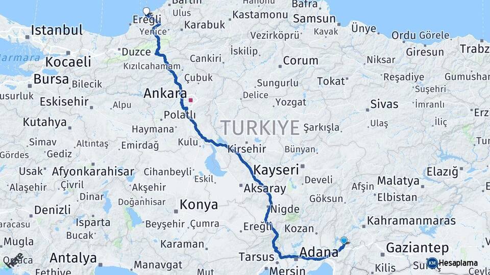 Osmaniye Düziçi Zonguldak Arası Kaç Km - Yol Haritası