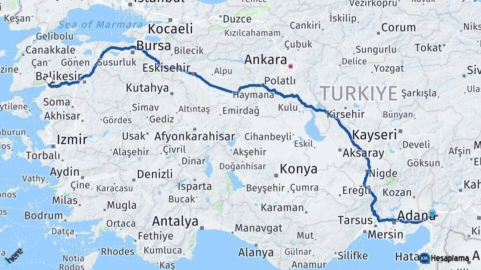Osmaniye Edremit Balıkesir Arası Kaç Km - Yol Haritası