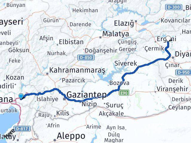 Osmaniye Eğil Diyarbakır Arası Kaç Km - Yol Haritası