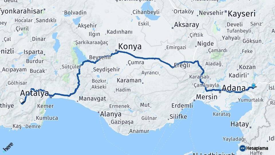 Osmaniye Elmalı Antalya Arası Kaç Km - Yol Haritası