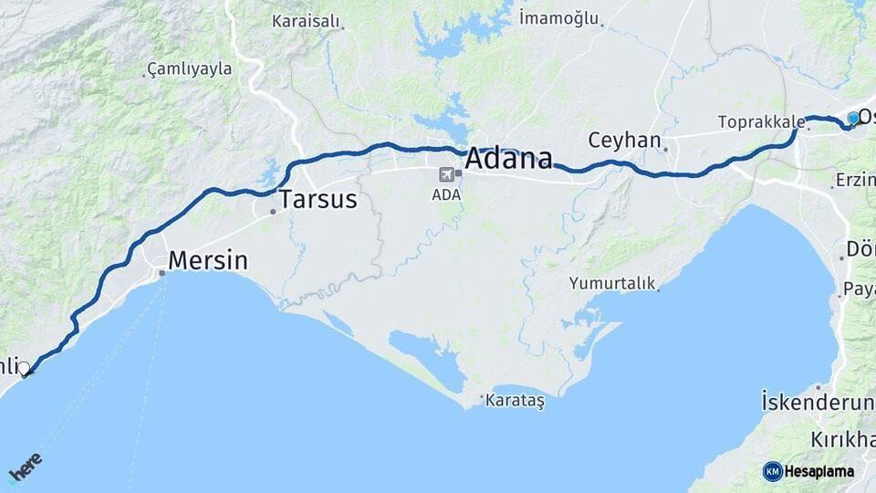 Osmaniye Erdemli Mersin Arası Kaç Km - Yol Haritası