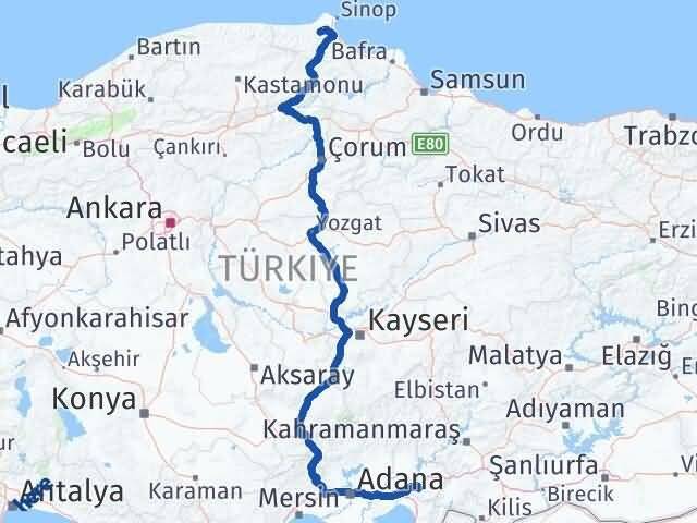Osmaniye Erfelek Sinop Arası Kaç Km - Yol Haritası