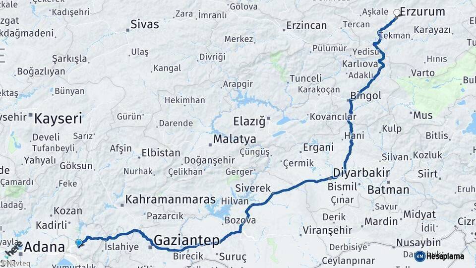 Osmaniye Erzurum Arası Kaç Km - Yol Haritası