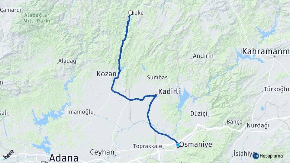 Osmaniye Feke Adana Arası Kaç Km - Yol Haritası
