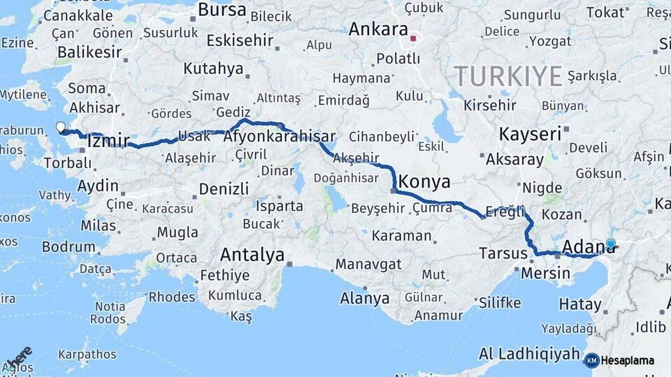 Osmaniye Foça İzmir Arası Kaç Km - Yol Haritası