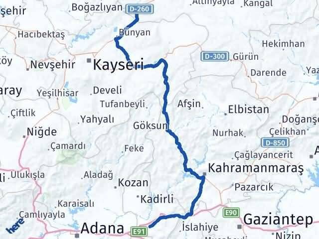 Osmaniye Gemerek Sivas Arası Kaç Km - Yol Haritası